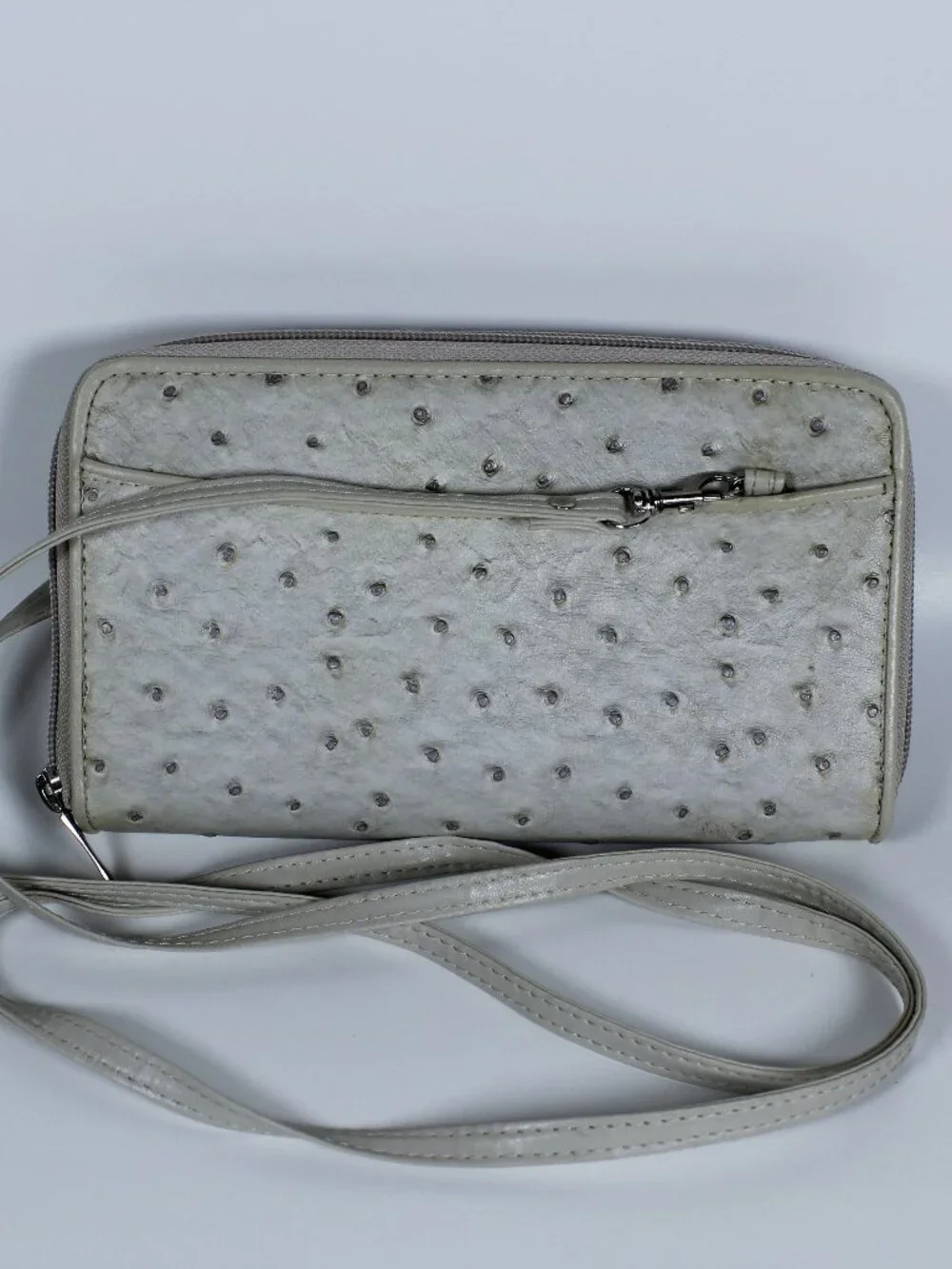 Roberta Viviani‎ Crossbody Wallet - Grey Ostrich-Effect Finish